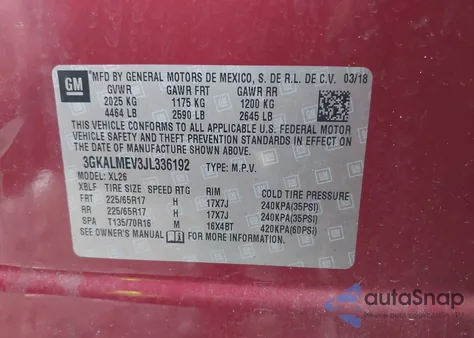 2018 GMC Terrain Sle z USA, uszkodzony, nr VIN 3GKALMEV3JL336192
